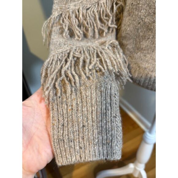 Autumn Cashmere Pure Cashmere Fringe Sweater Beige Tan Medium M Boho Chic - Picture 8 of 10